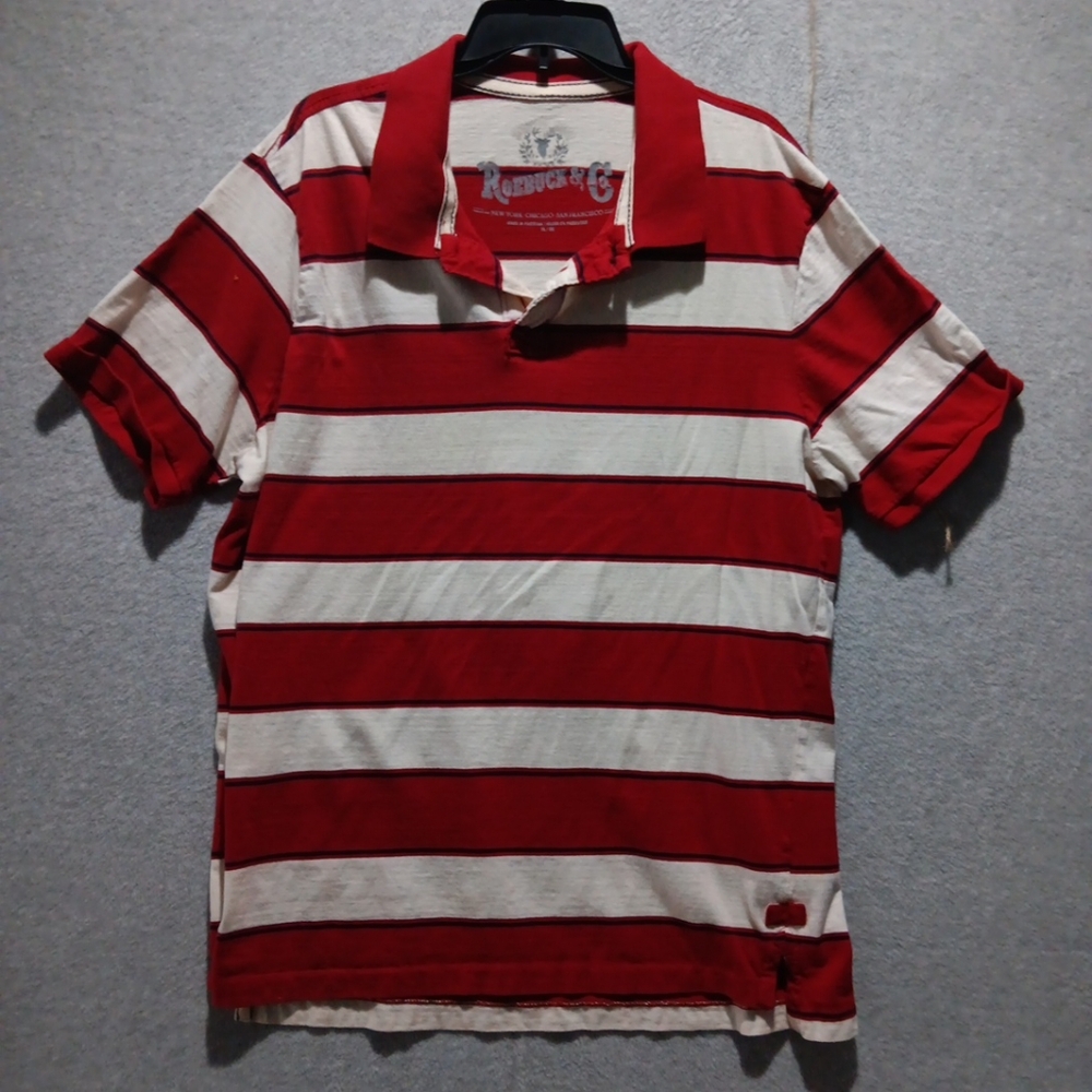 Mens Roebuck & Co White/Red Striped  Polo Shirt XL